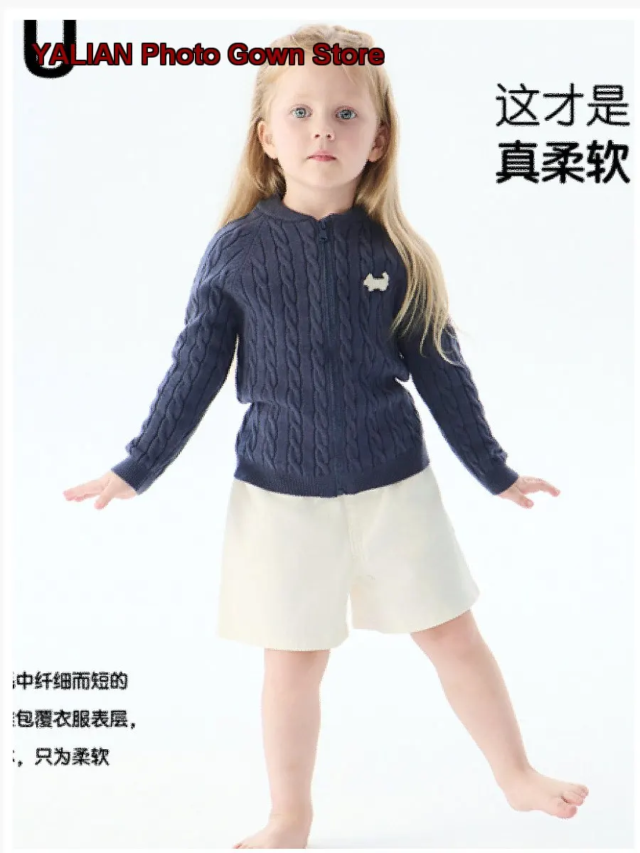 Chaqueta de lana para niñas, cárdigan de punto con capucha para otoño e invierno, a la moda para niños y niñas.