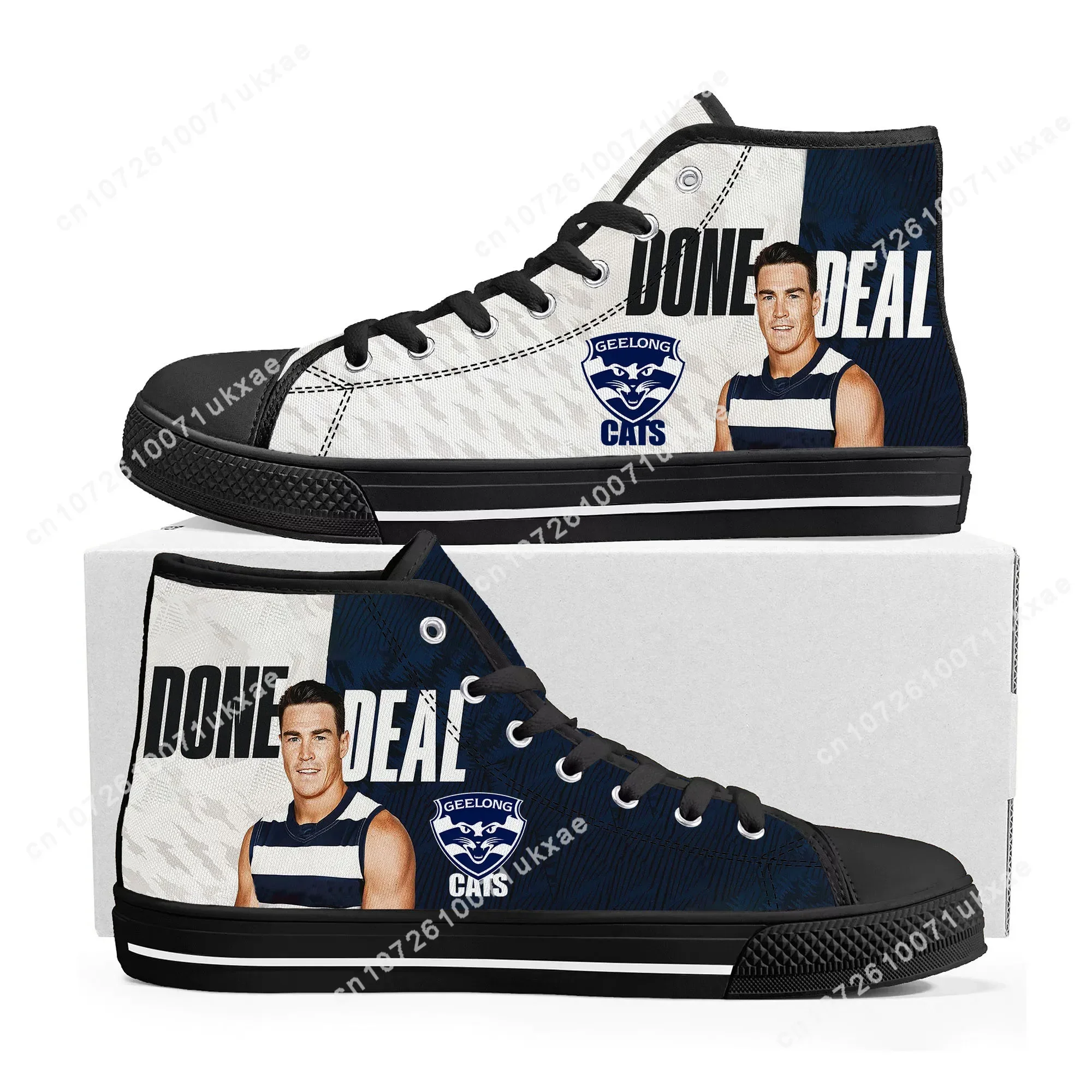 Geelong Cats Australian Football High Top Sneakers para homens e mulheres, sapatos personalizados, tênis de lona casual para adolescente, alta qualidade