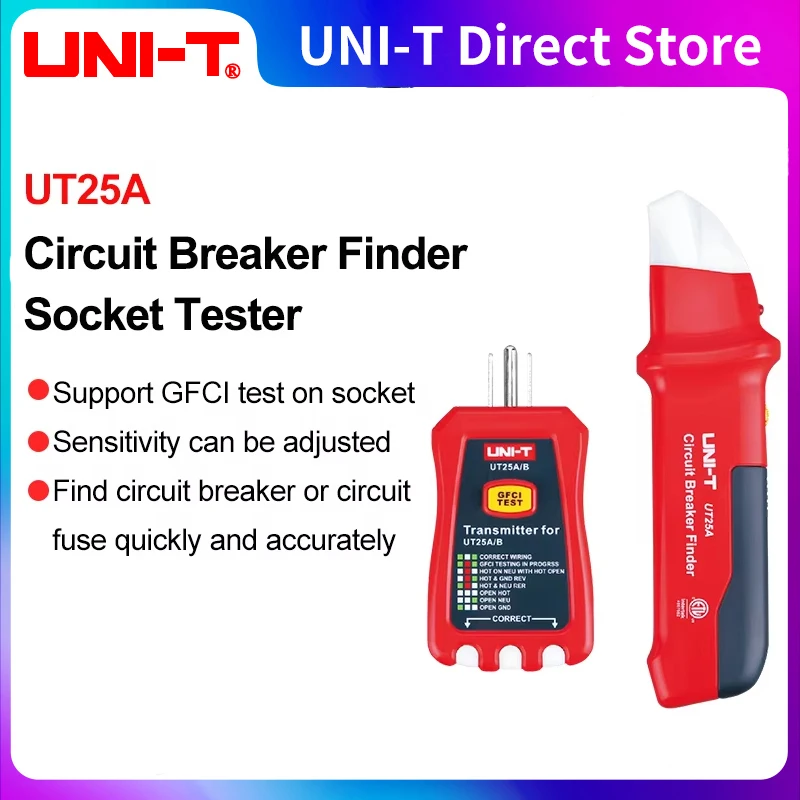 UNI-T UT25A Circuit Fuse Breaker Finder Tool Kit LED Indicator Professional Automatic Diagnostic Circuit Breaker Finder Tester