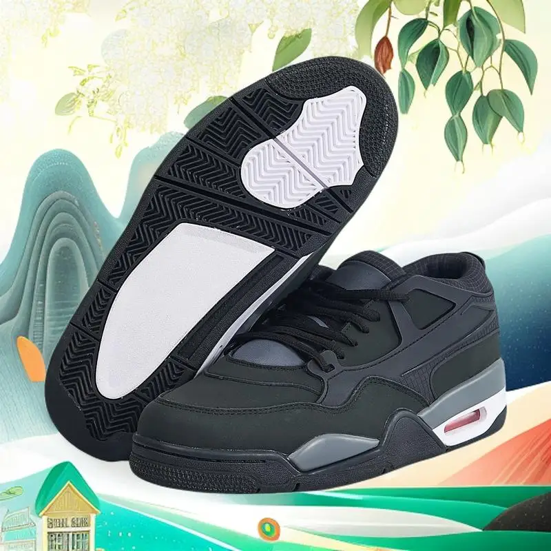 

Solid Black Low-Top Air Cushion Casual Shoes | Unisex Retro Fashion Footwear
