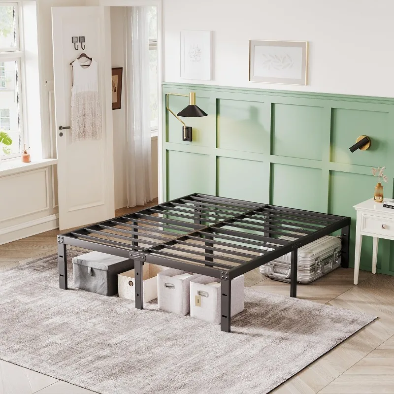 Queen Bed Frame, Metal Bed Frame 16 Inch Tall Bed Frame No Box Spring Needed, Heavy Duty Queen Platform Frame with Storage