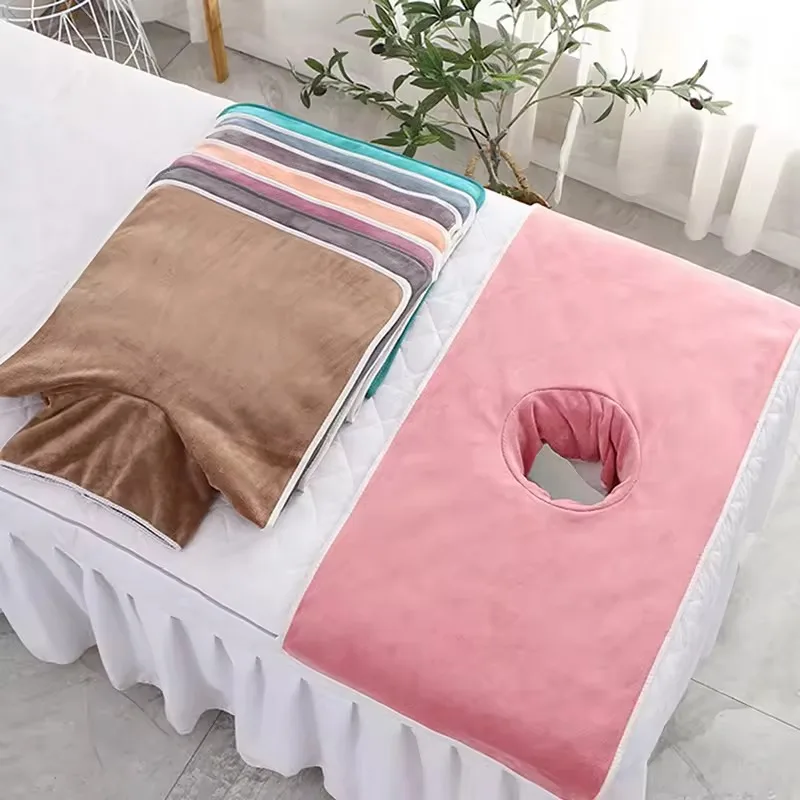Premium Plush Beauty Bed Face Hole Towel 50x80cm Acupuncture Moxibustion Massage Table Cover for Salon Clinic Home Hotel Use