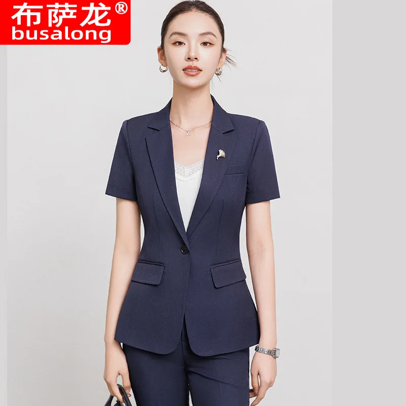 

Short Sleeve Suit Set for Women Professional Formal Wear Elegant Goddess Style Waitress Work Uniform Hotel Reception Manager Sui