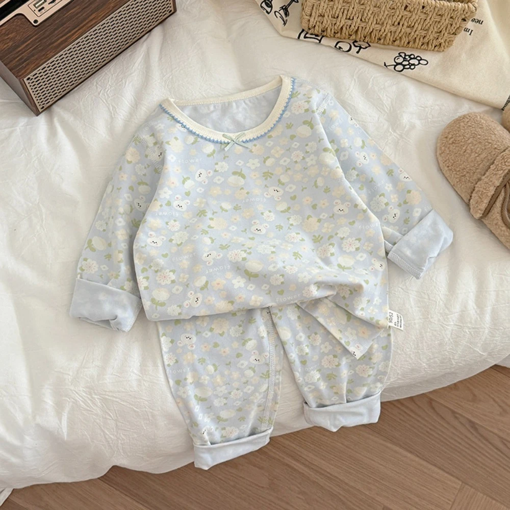 Bear Leader الخريف ملابس الأطفال الكرتون زهرة طباعة بلوزة بأكمام طويلة + السراويل مجموعة ملابس منزلية بسيطة للأولاد والبنات
