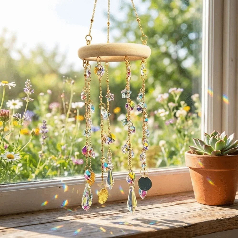 Hanging Crystal Sun Catcher Light Refraction Elegant Window Hanging Decor Dreamy Retro Prism Rainbow Maker Outdoor Balcony