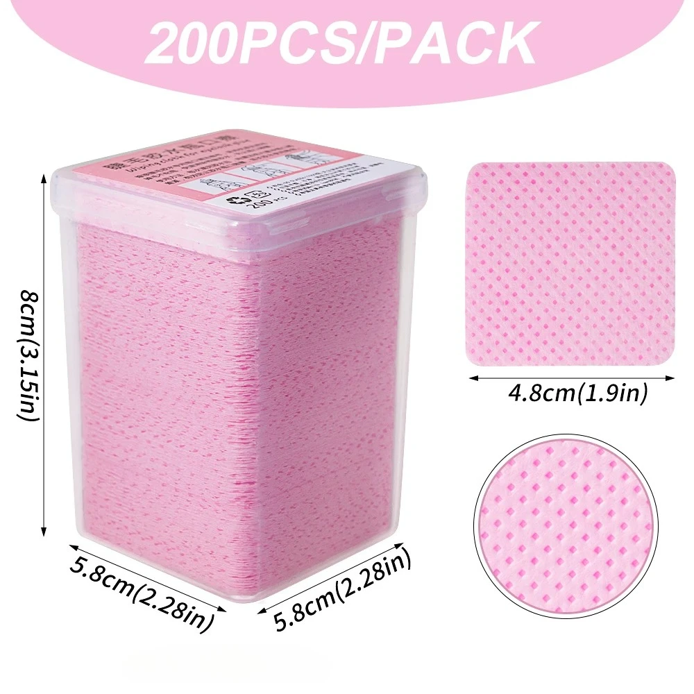 200 قطعة إزالة طلاء الأظافر وسادات قطنية للمكياج مانيكير أدوات تنظيف الوردي خالية من الوبر مزيل طلاء الأظافر مناديل UV هلام الغراء