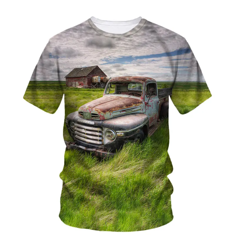 

Summer Men'S T-Shirt Vintage Old Pickup Truck Graphics Trend Hip Hop 3d Printed O Collar Large Silhouette Line Comfortable Shirt