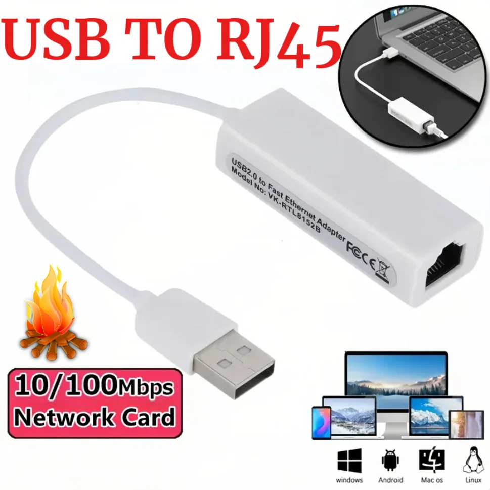 Carte réseau USB 10/100Mbps, carte réseau filaire RTL8152B, adaptateur Ethernet USB 2.0 vers RJ45 pour PC, ordinateur portable, boîtier TV