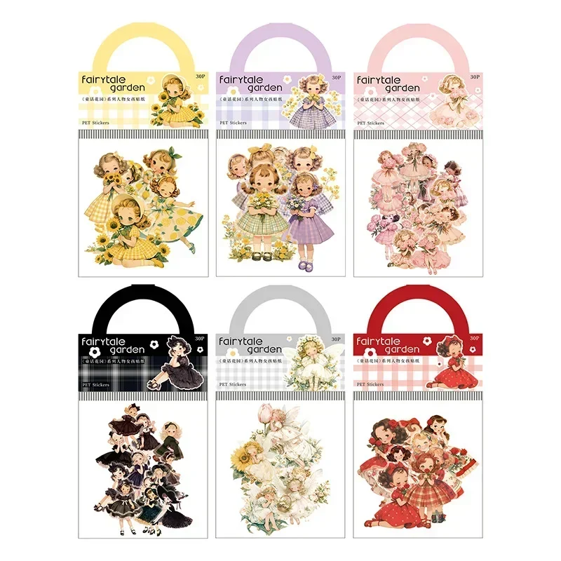30Sheets Pack Sticker Package Fairy Tale Character Girl Handmade Collage Account Material European Base Scrapbook 163*75mm