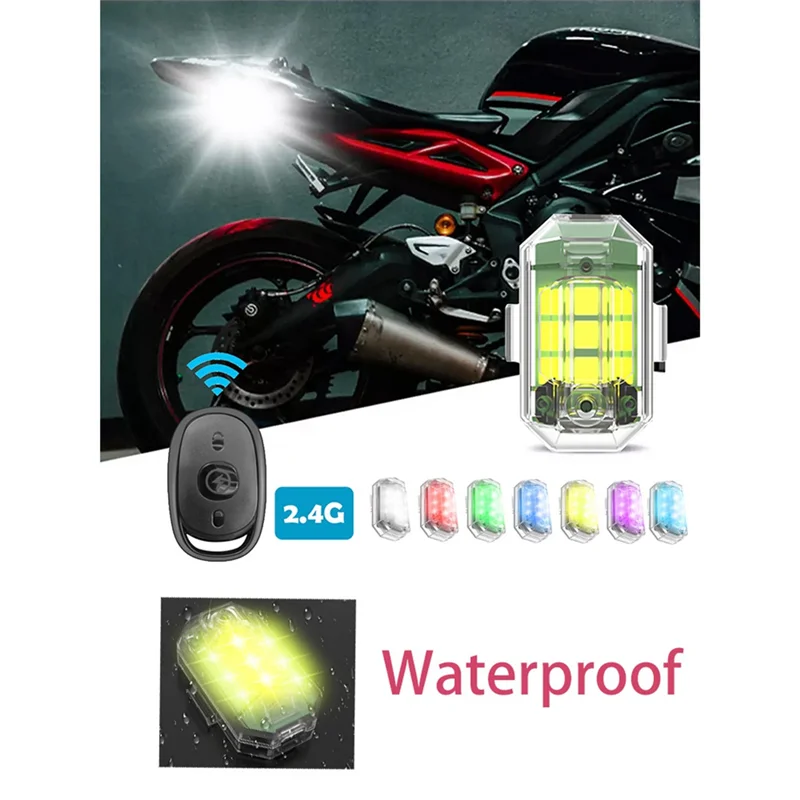 Lampe stroboscopique LED sans fil pour voiture, télécommande, moto, vélo, anti-collision, flash, lampe iodée, 7 couleurs, 4 pièces