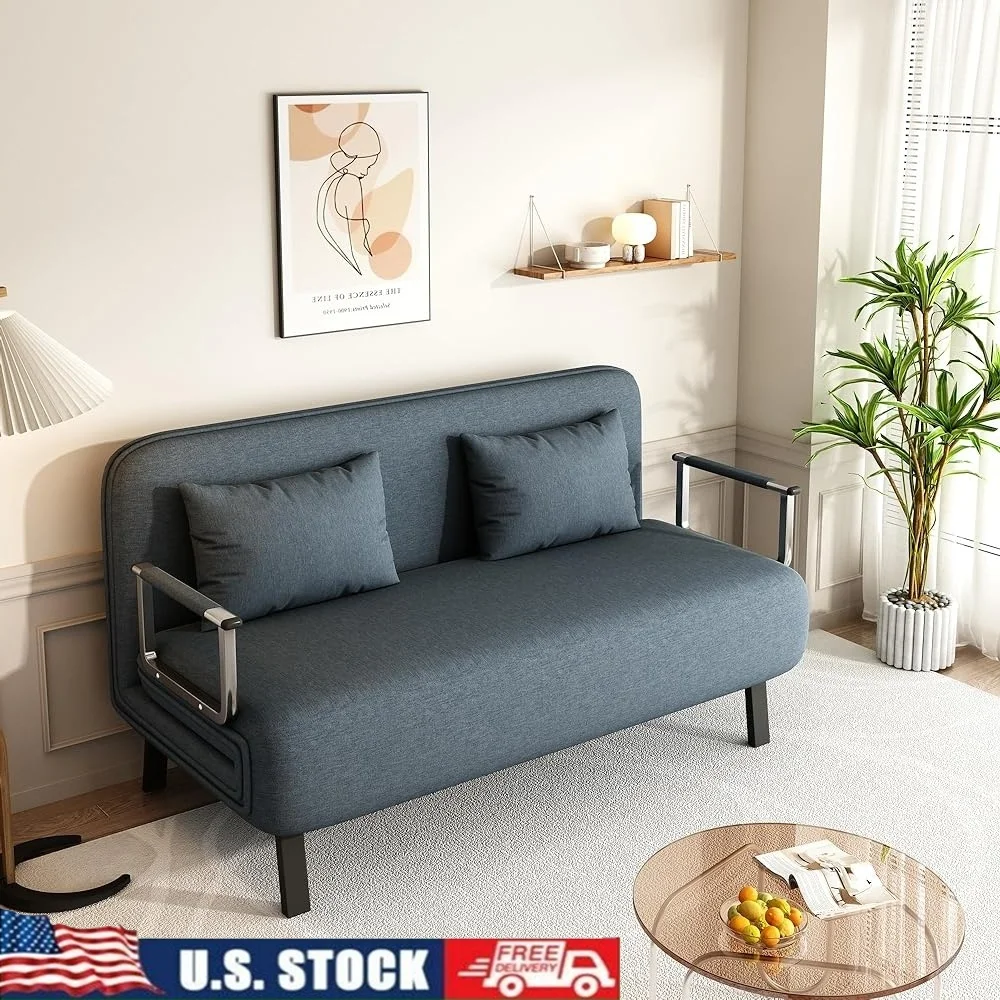

55 Inch Convertible Chair Bed Tri-Fold Sofa Bed Adjustable Backrest Comfortable Lounge Couch Sturdy Steel Frame