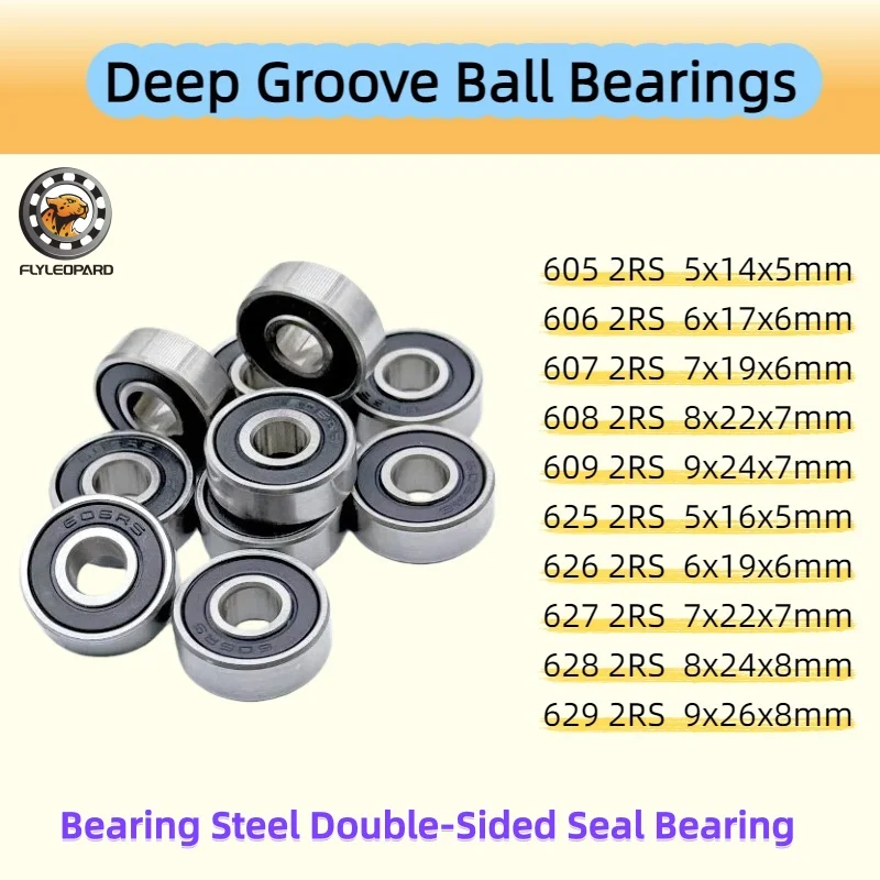10Pcs 605 606 607 608 609 625 626 627 628 629 -2RS Bearing Double Sealed Chrome Steel ABEC-7 Deep Groove Ball Bearing