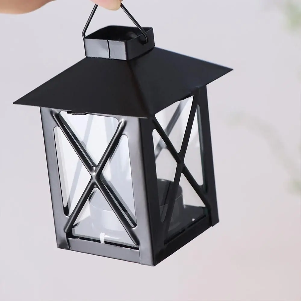 New Vintage Style Candle Lantern Hanging Handle Glass Panels Mini Lantern Centerpiece Metal Candle Lantern Table Centerpiece