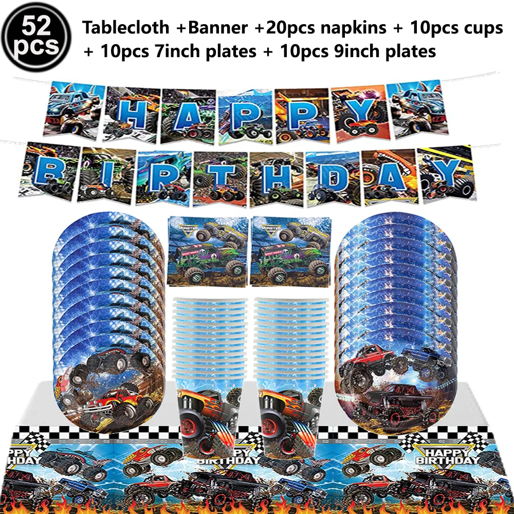 Monster Truck Temporary Tattoo for Boys Racing Car Checkered Flag Wheel Fake Tattoo Stickers Monster Truck Birthday Party Favors