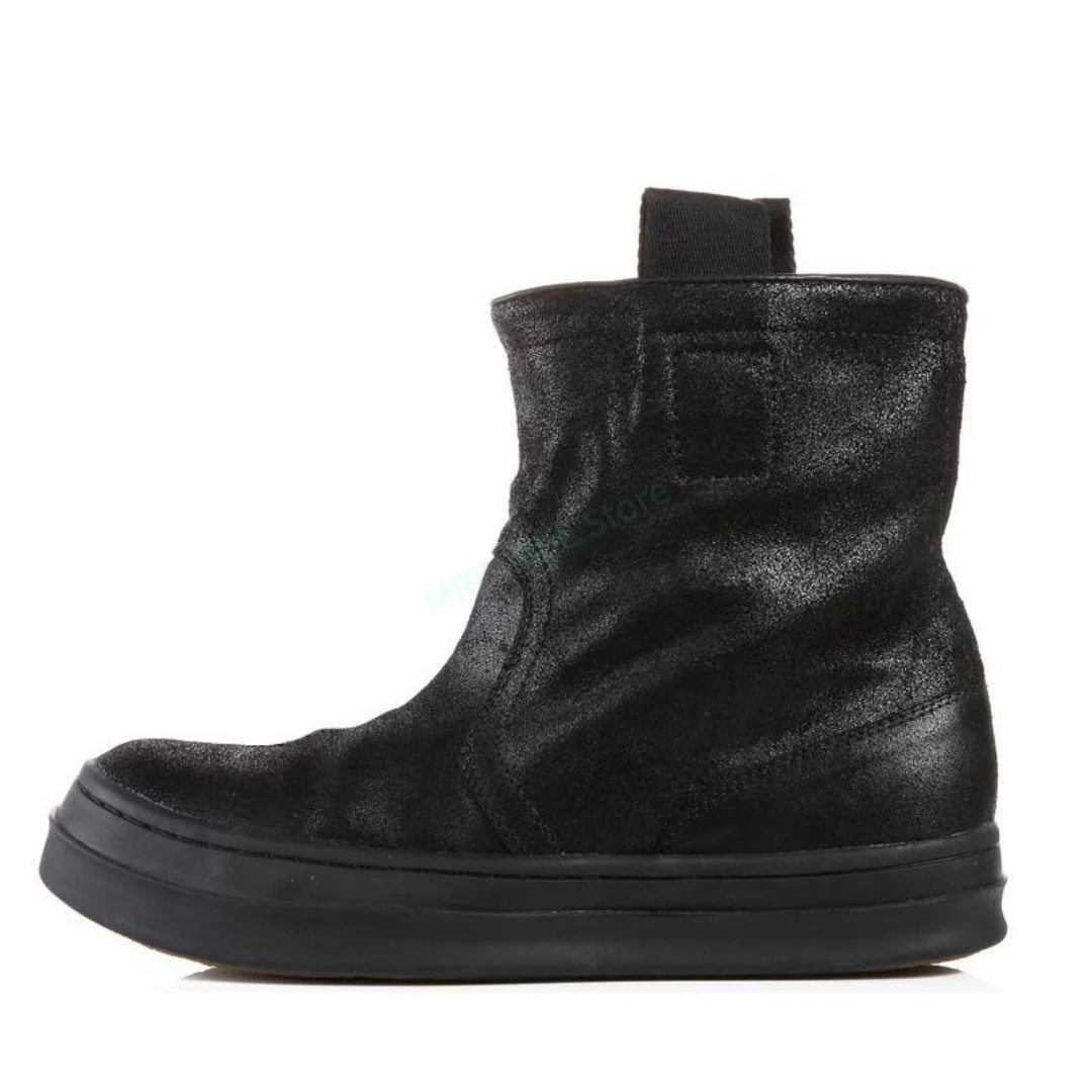 Brand Men Casual Shoes Genuine Leather Slip On High Top Man's Ankle Shoes Gothic Vintage Luxury Designers Fleece Wool Boots