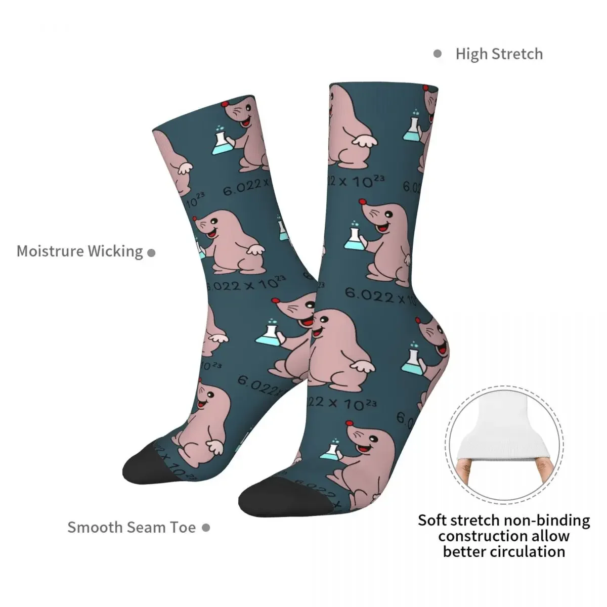 Avogadro's Number Pun. Cute Mole Chemist Socks Harajuku Sweat Absorbing Stockings All Season Long Socks for Unisex Gifts