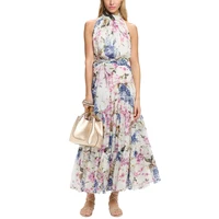 CHCH-vestido Midi estampado de verano para mujer, vestido sin mangas de satén con botón trasero, vestido elegante para mujer, vestido informal de noche para fiesta y vacaciones