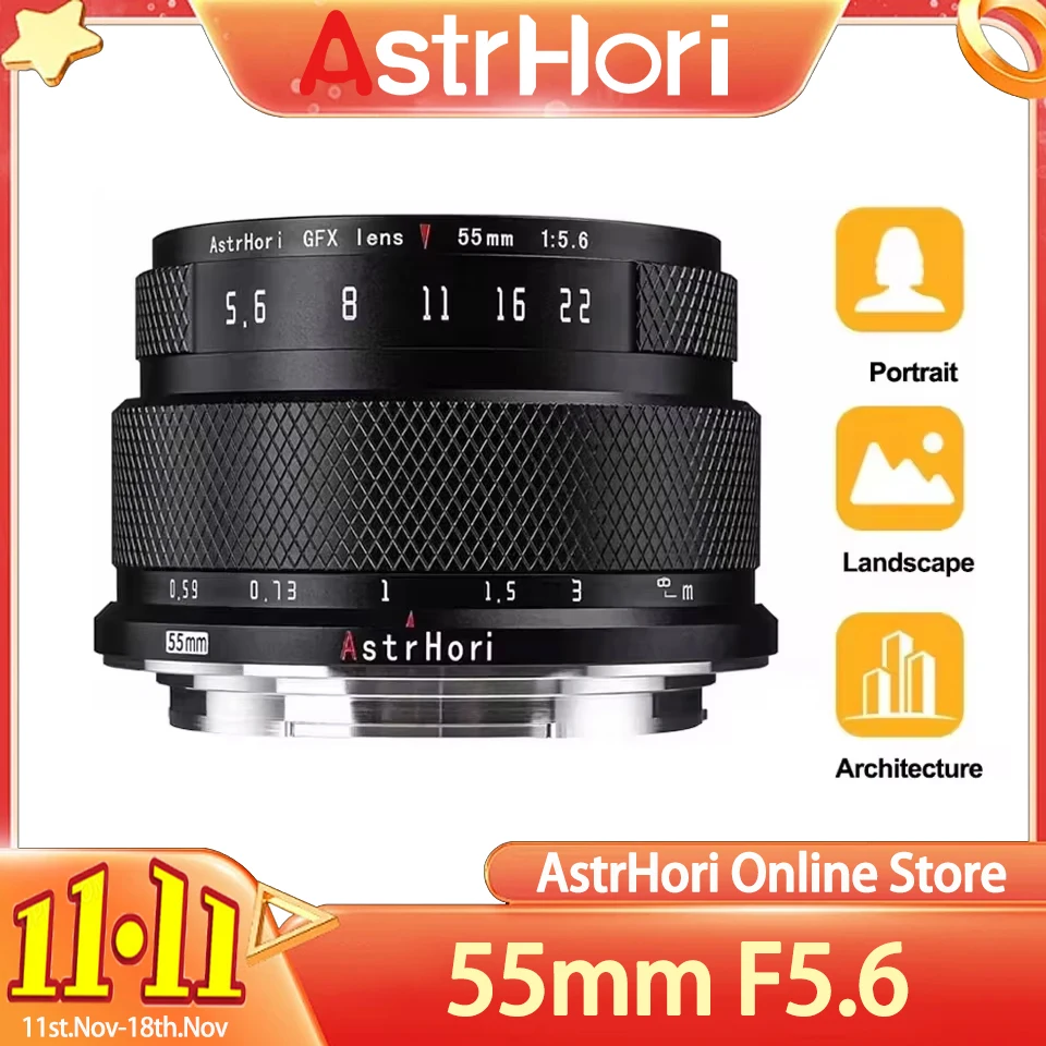 AstrHori 55mm F5.6 Medium Format Manual Prime Lens GFX Mount Camera Lens for Fujifilm GFX Mount