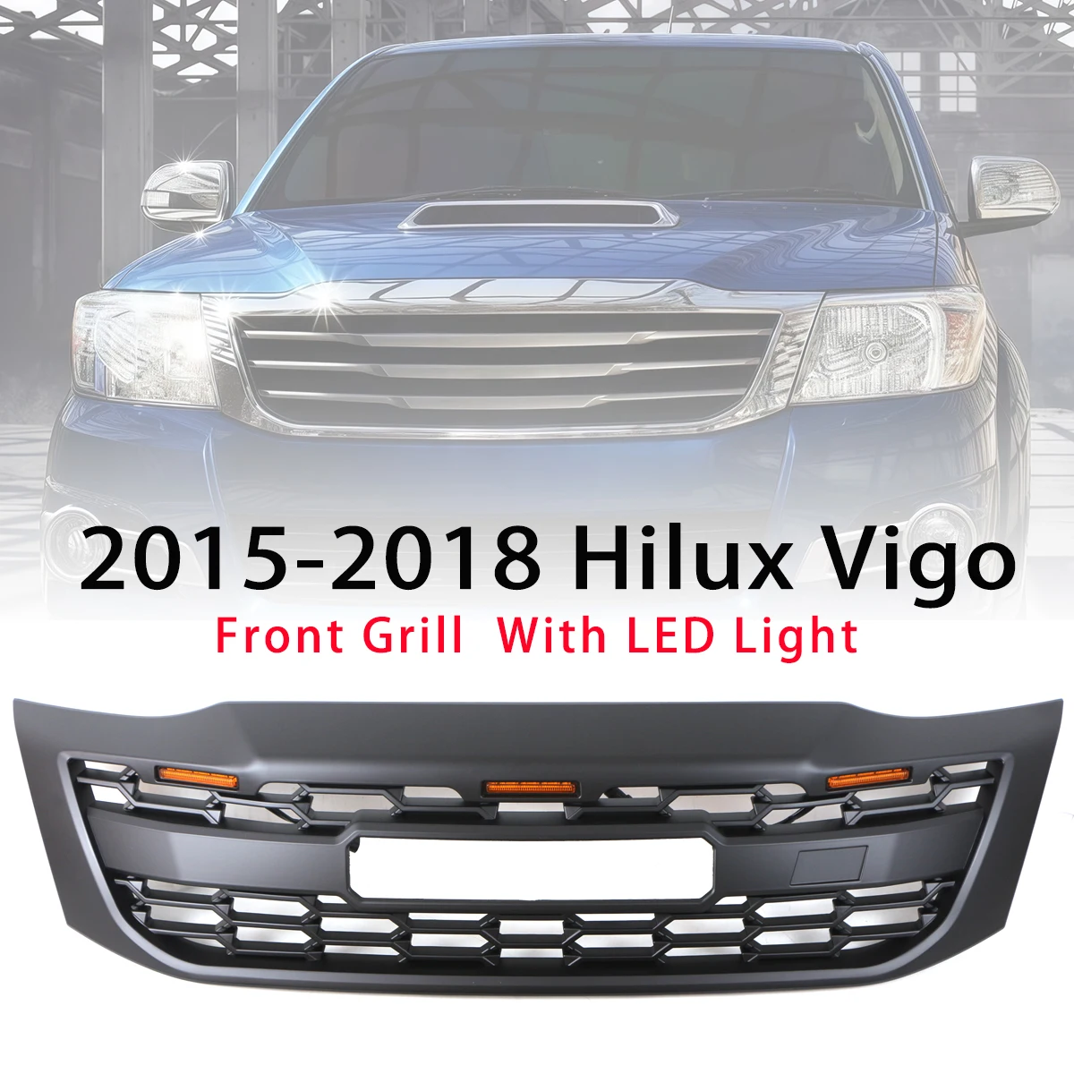 

Передняя решетка подходит для Toyota Hilux Vigo 2015-2018 Black Grill с подсветкой