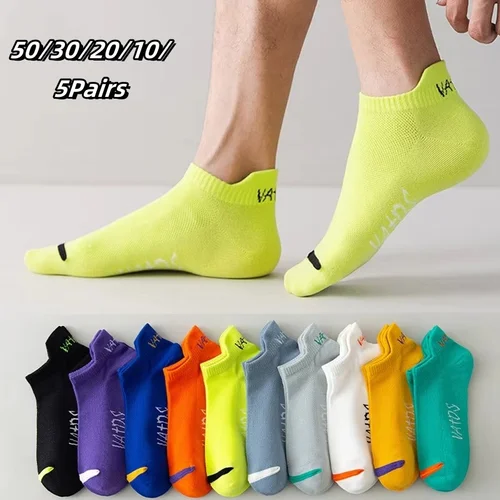 5/10/20/30/50 pares de calcetines tobilleros invisibles de Color brillante para hombre, calcetines transpirables de moda urbana, desodorante deportivo, calcetines invisibles para correr y viajar