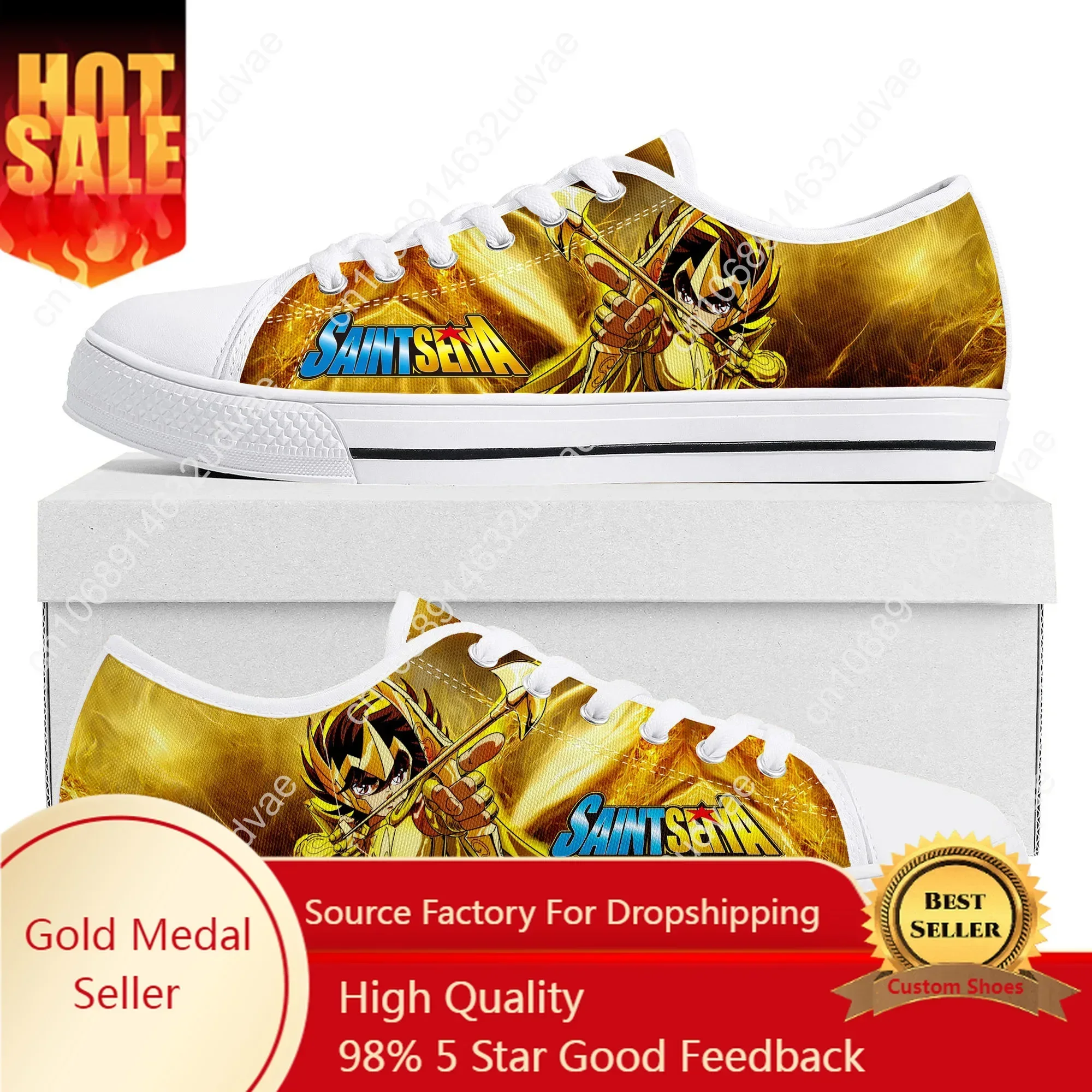 Saint Seiya Cartoon Low Top Sneakers High Quality Mens Womens Canvas Sneaker Couple Casual Shoes Custom White Shoe
