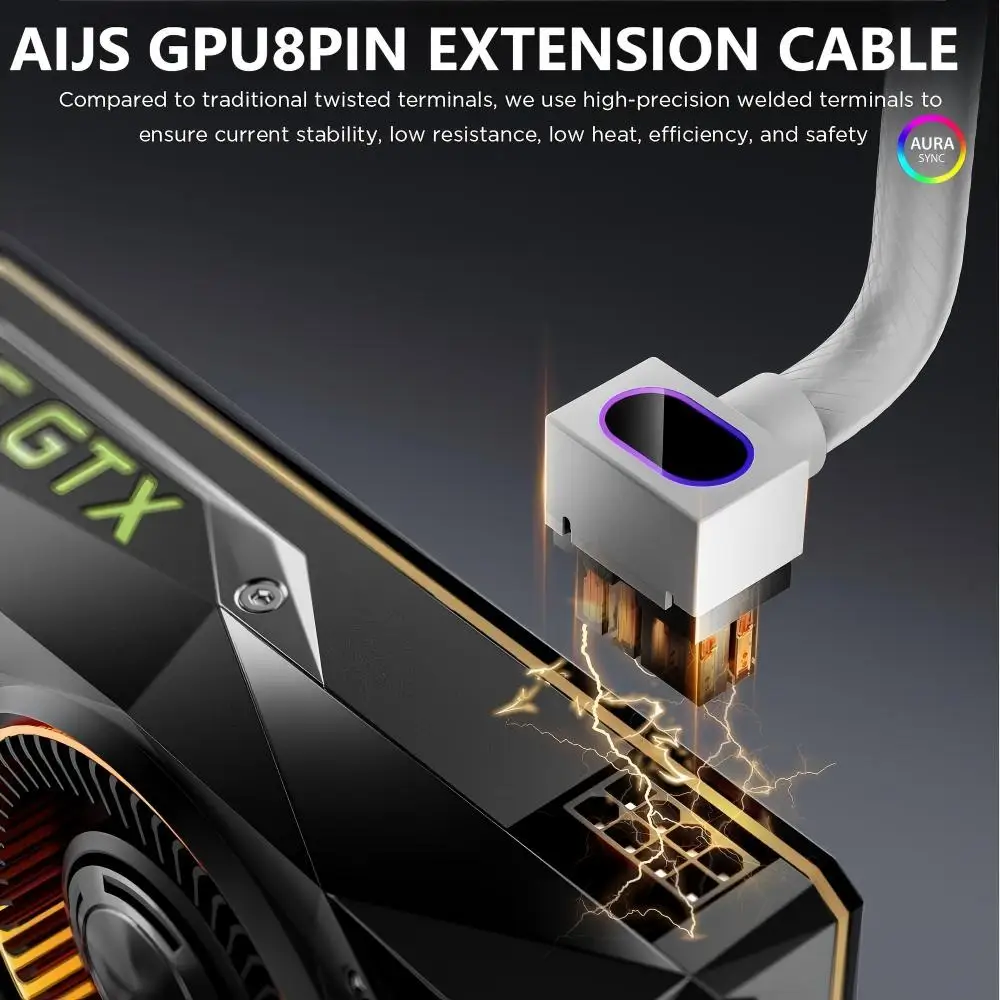 

AIJS GPU8Pin Graphics Card Extension Cable,18AWG 90° Right-Angle Design, ARGB 5V 3Pin Male-to- Female Connectors Cable