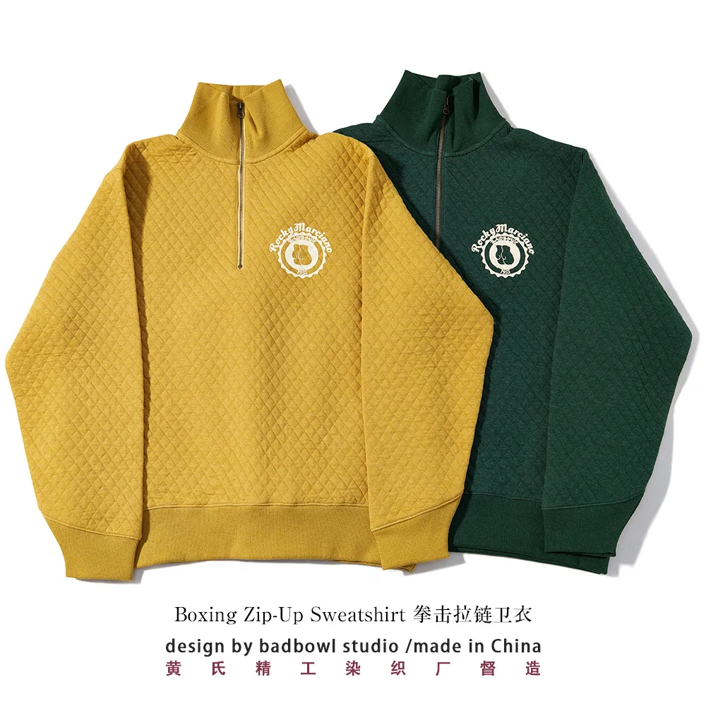 

Half Zip Pullover Hoodie, Retro Sports Hoodie, Men's and Women's Couple Hoodie, Diamond Patterned Cotton, Winter Warmth