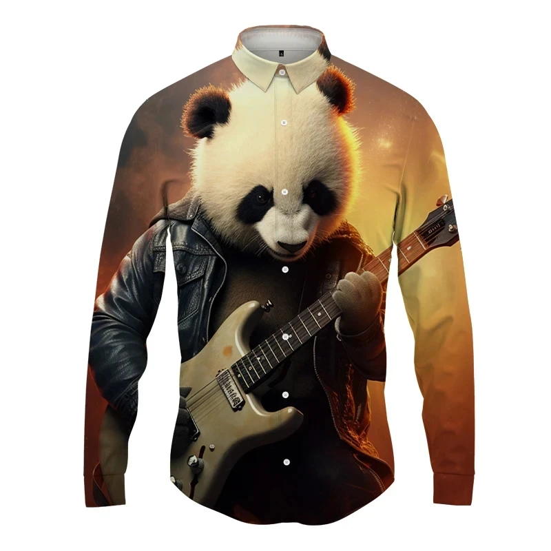 Cute Panda 3d Printed Shirts For Men Women Casual Fashion Long Sleeves Shirts Lapel Button Streetwear Oversized Unisex Clothing