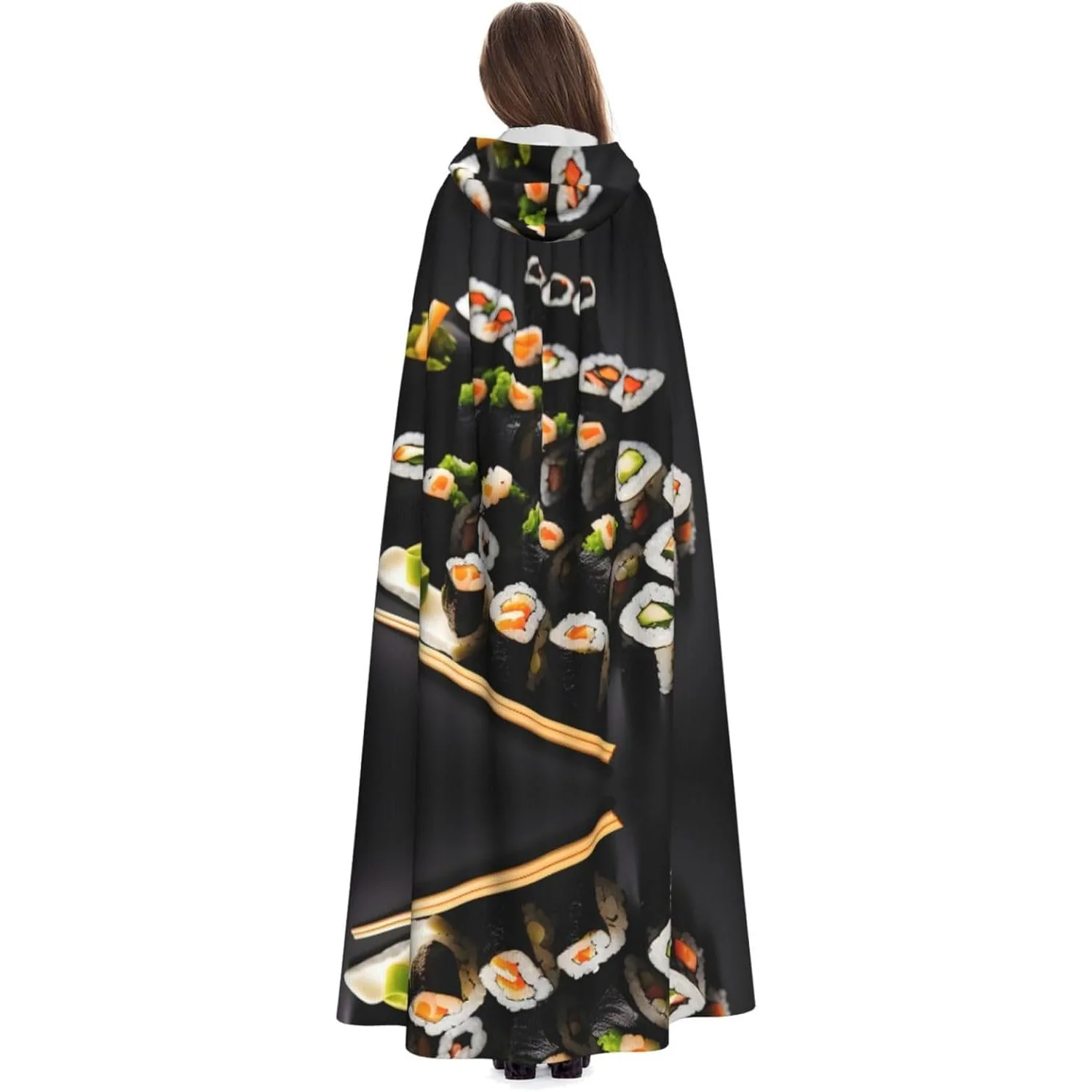 

Японская суши с черным принтом, накидка с капюшоном для взрослых, карнавальная праздничная накидка, халат для косплея, костюм для вечеринки, готический карнавал