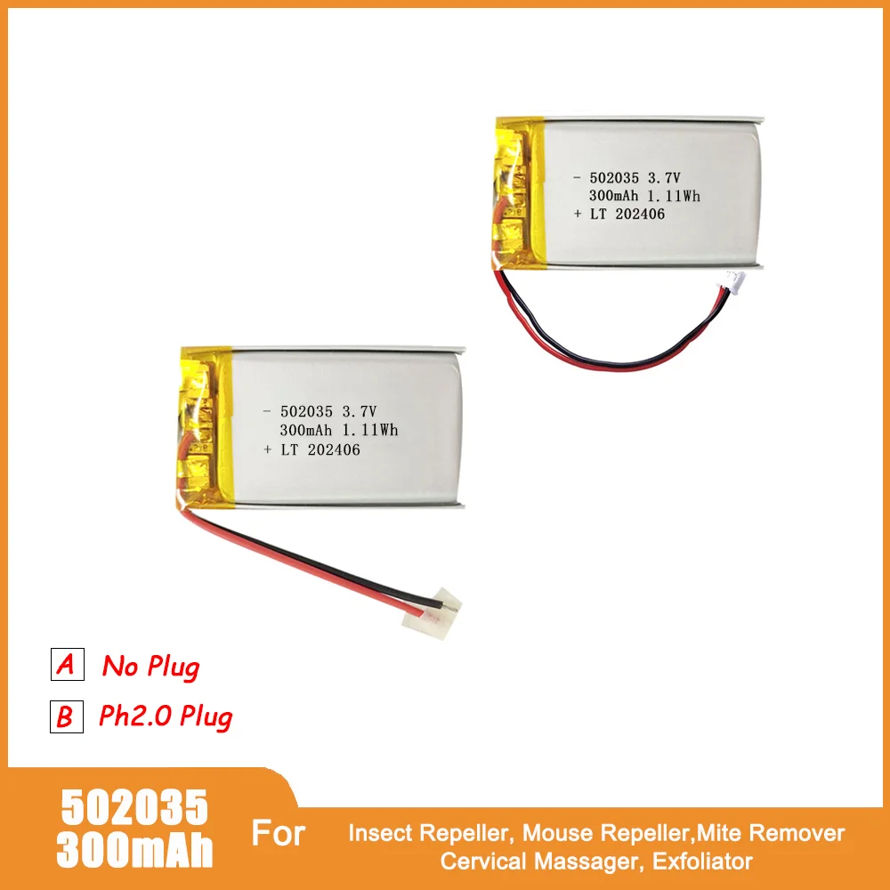 502035 300mAh 3.7V Lithium Battery For GPS MP3 MP4 Light Insect  Mouse Repeller Mite Remover Rechargeable Lipo Batteries