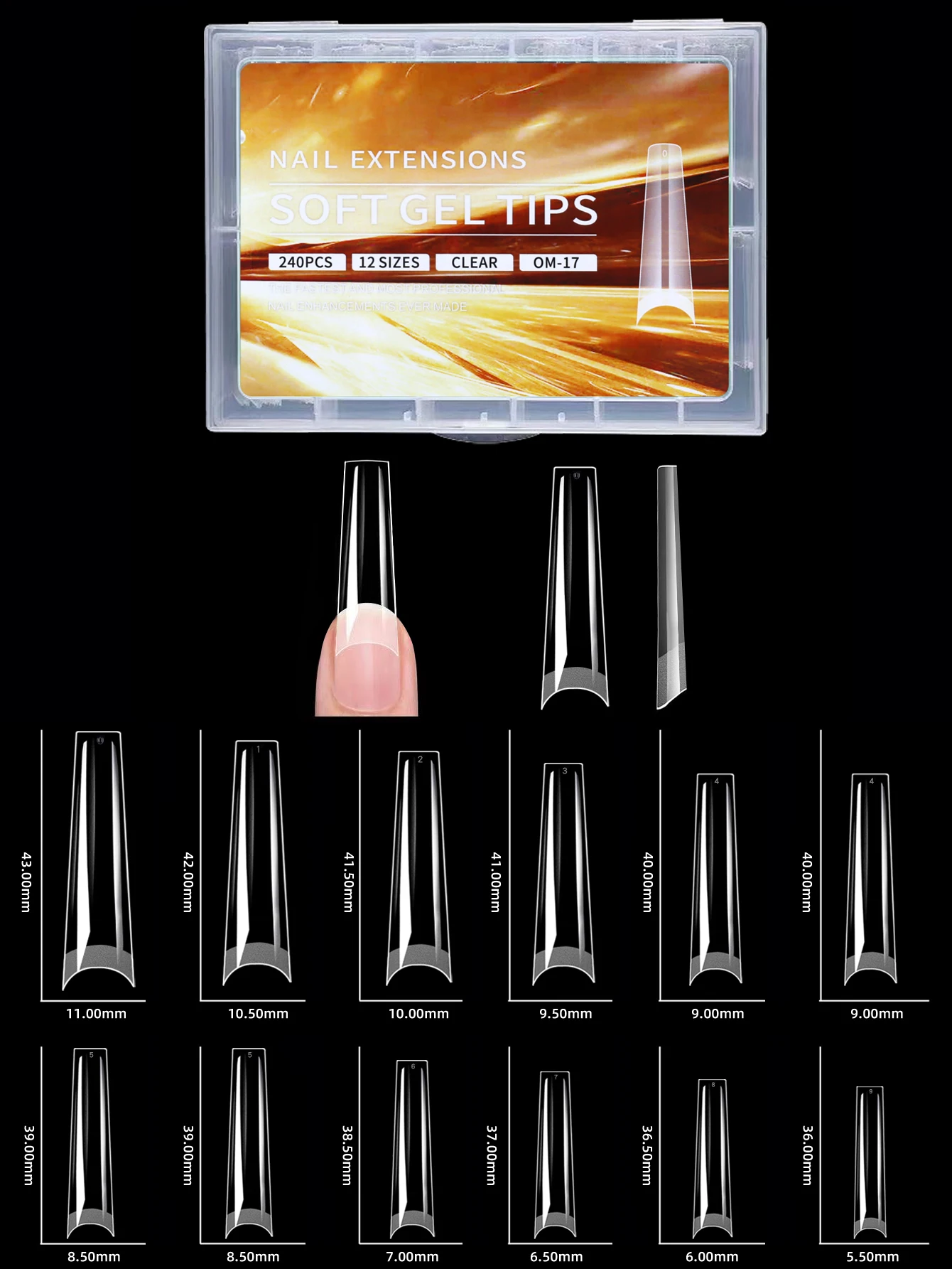 

240 типсов для ногтей в форме гроба, 12 размеров, полупокрытие, акриловые накладные ногти с накладными ногтями для ногтей, художественных салонов и домашних поделок