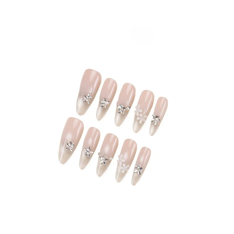 

Spring and summer ice flower glazed wearing armor nude color gradual change water light cat eye diamond pure manual manicure