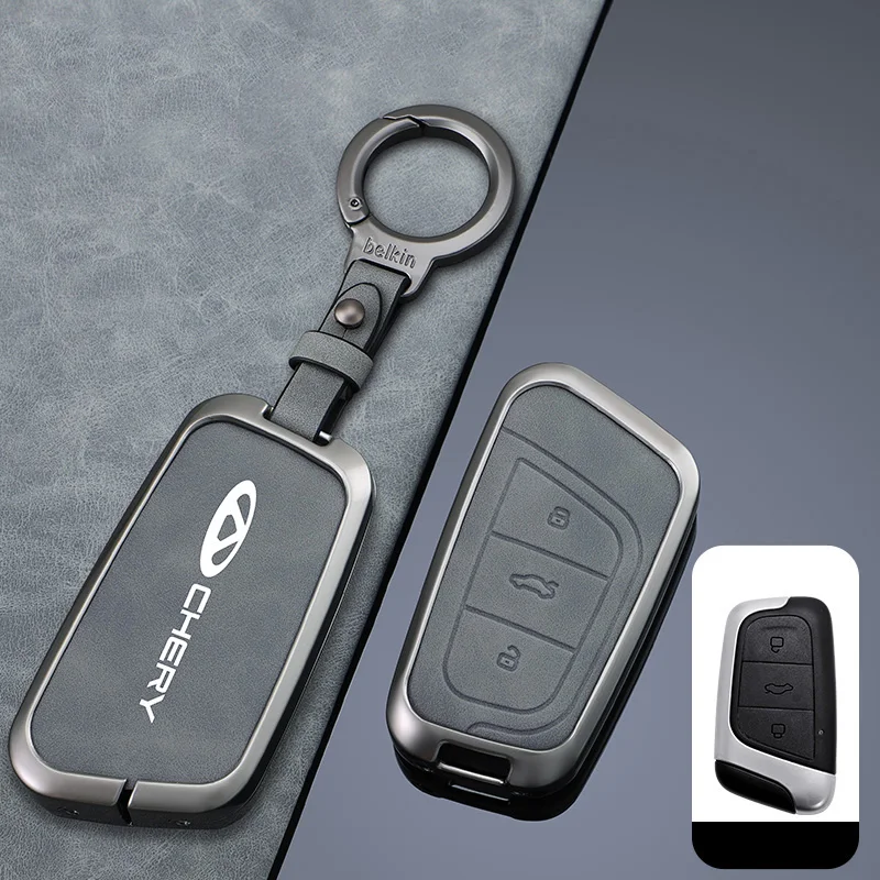 Funda protectora de aleación y cuero para llave de coche Chery EQ1 Little Ant New Energy QQ Ice Cream, accesorios para llavero