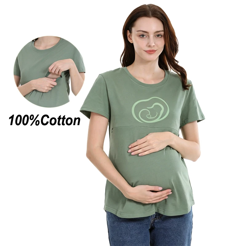 

Solid Color Maternity Nursing Tops Soft Breathable Pregnant Women Clothes Breastfeeding Tee Daily Casual Pregnancy Blouse