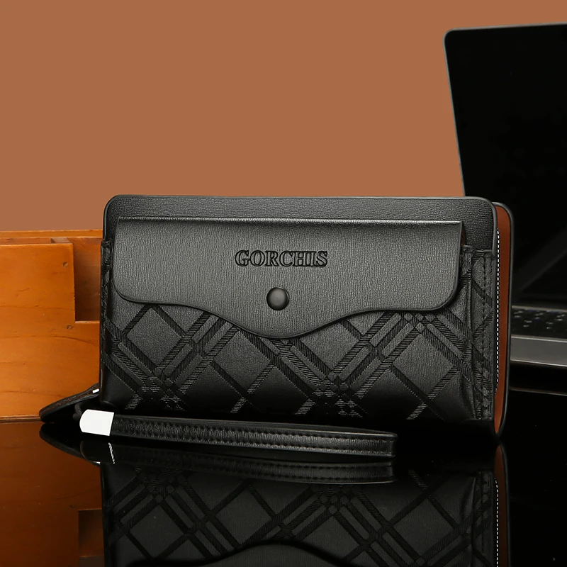 Gorchis 25 New Men's Clutch Wallet Long Genuine Leather High-End