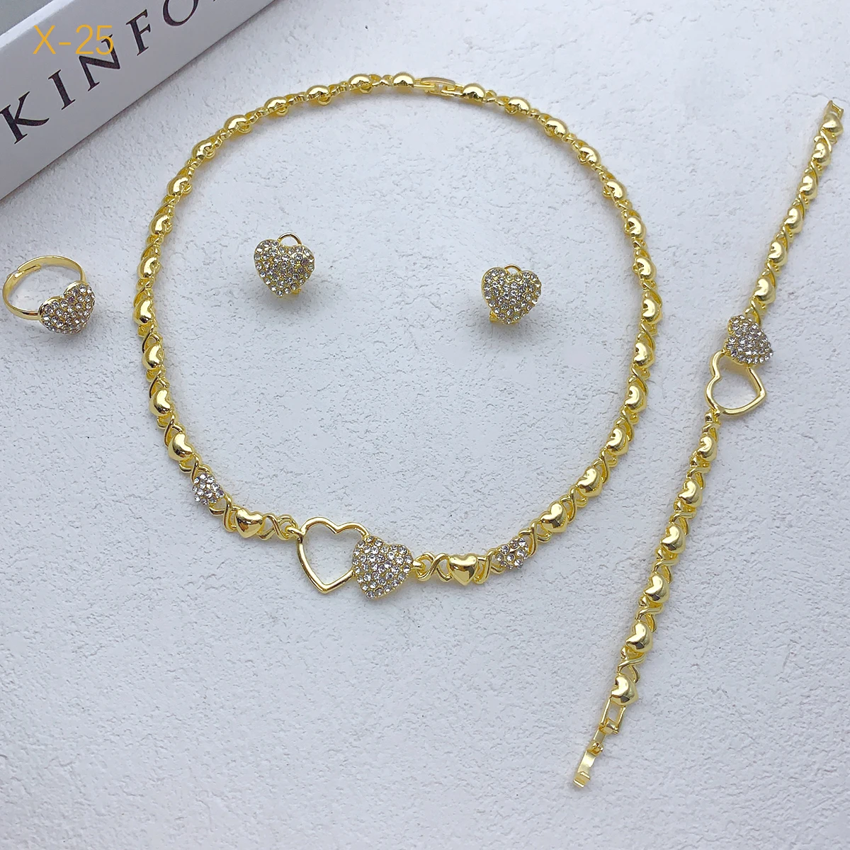 ANIID African Gold Color Jewelry Set Heart-Shaped XO Necklace Earrings Ring Indian Turkish Jewellery Pendant Mexican Dubai Arab