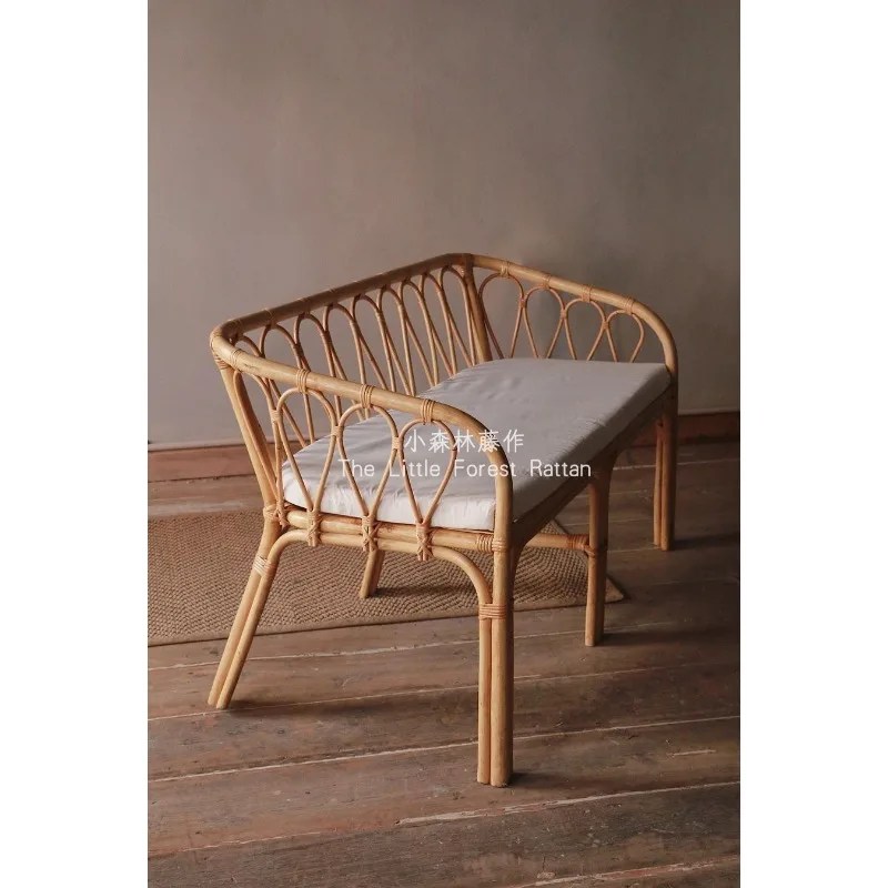 Small forest, French rattan double small sofa rattan chair, homestay living room bamboo and rattan woven 1.2 meters sofa chair h
