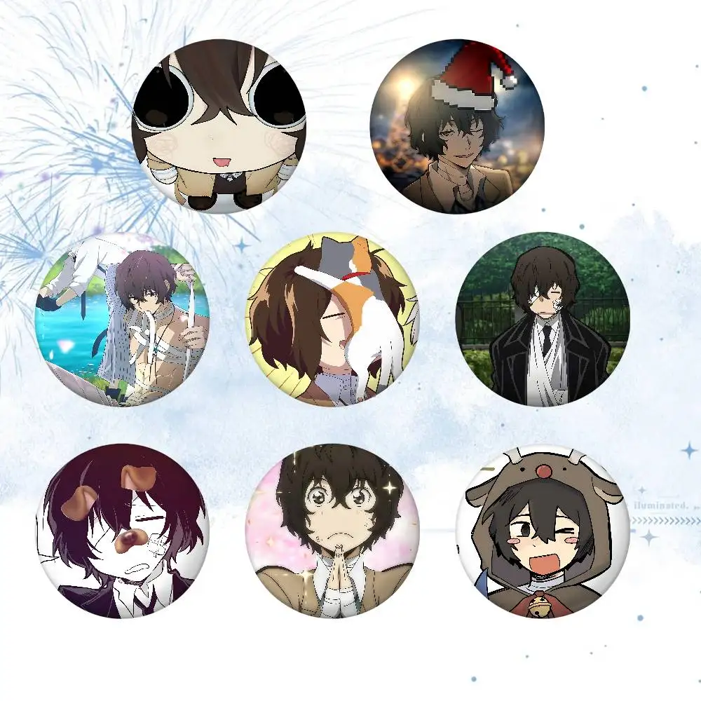 D-Dazai Anime Osamu-S Heiße Broschen zur Rucksackdekoration Runde Emaille-Pins für Schmuckgeschenke Taschenaccessoires