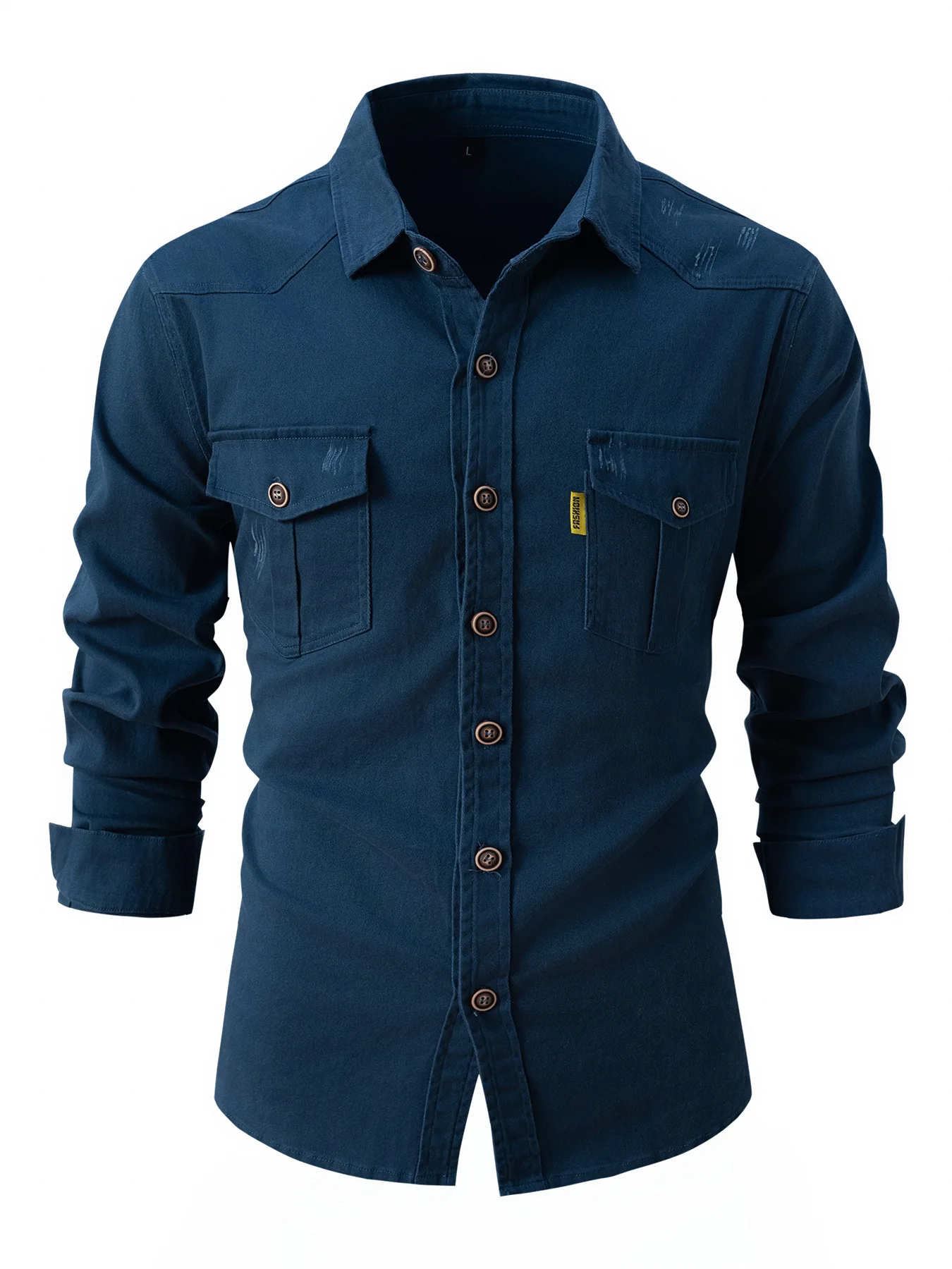 Elastisches Baumwoll-Denim-Hemd Hochwertige Herren Langarm-Hemden in Unifarben mit Tasche Lässige Slim-Fit Designer-Kleidung für Männer – Detail 2