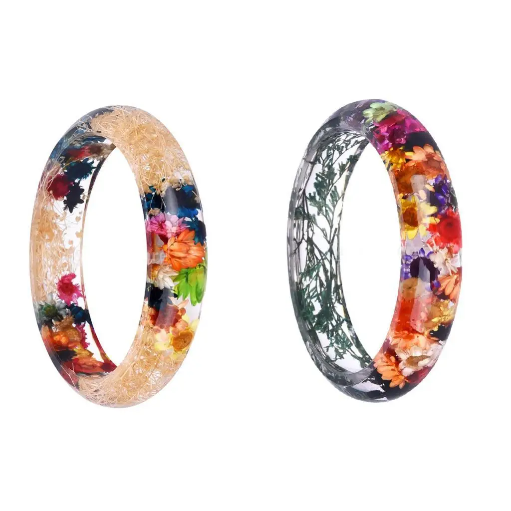 Novelty Colors Lucite Dried Flower Incased Resin Womens Bracelet Charm Bangle