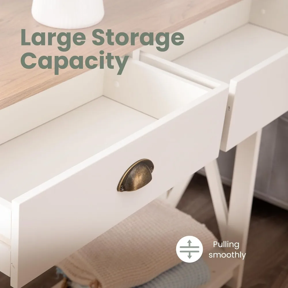 طاولة المدخل، طاولة كونسول ضيقة للمزرعة مع درج لغرفة المعيشة/المدخل، أبيض عاجي