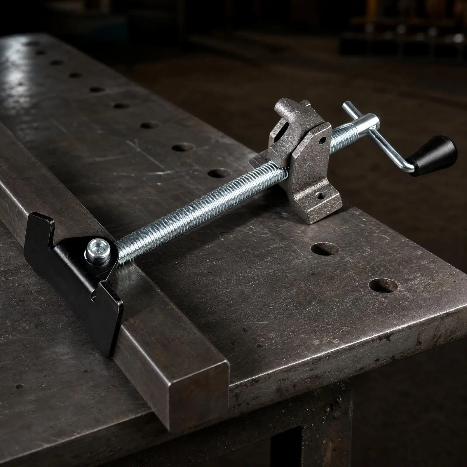 355 Machine Cutting Clamp Assembly with Cast Iron Frame Threaded Rod and Hand Crank Handle