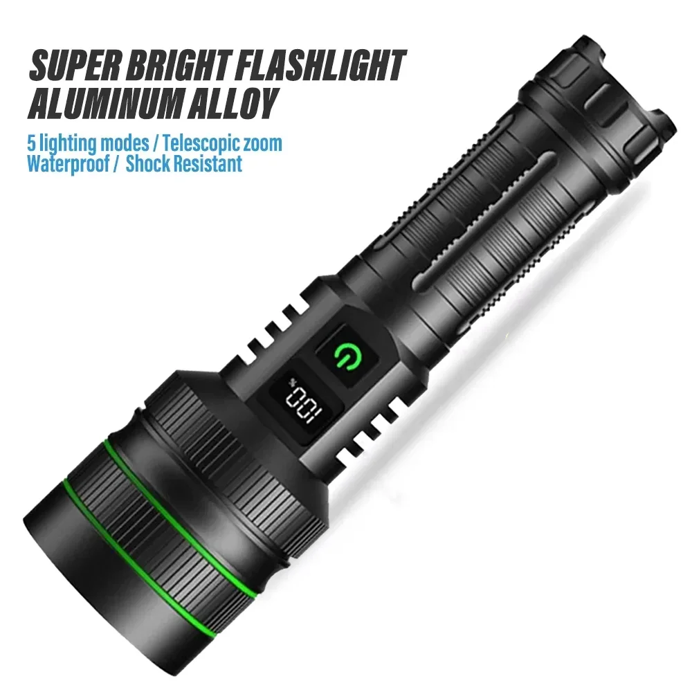 

1000W LED Flashlights Rechargeable Zoom Tactical Torch High Power Emergency Searchlight 15000mah Battery With Power Display