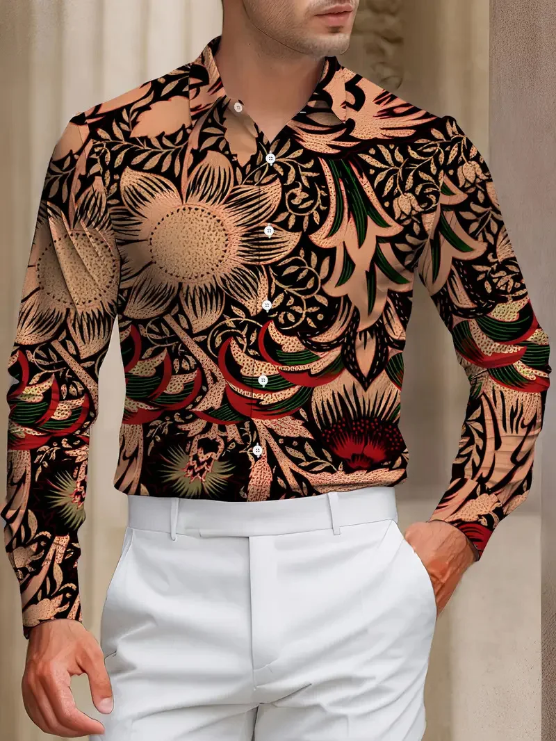 Men's Shirt Regular Flap Shirt Men's 3D Printing Irregular Geometric Printing Casual Long Sleeve Fashion Printed Shirt