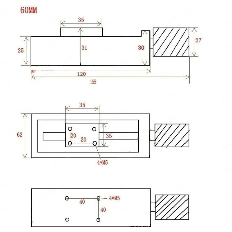 35x35MM Welding Precision Fine-Tuning Slider Manual Screw Adjustment Sliding Table Welding Gun Bracket Slide Stroke 60/100MM