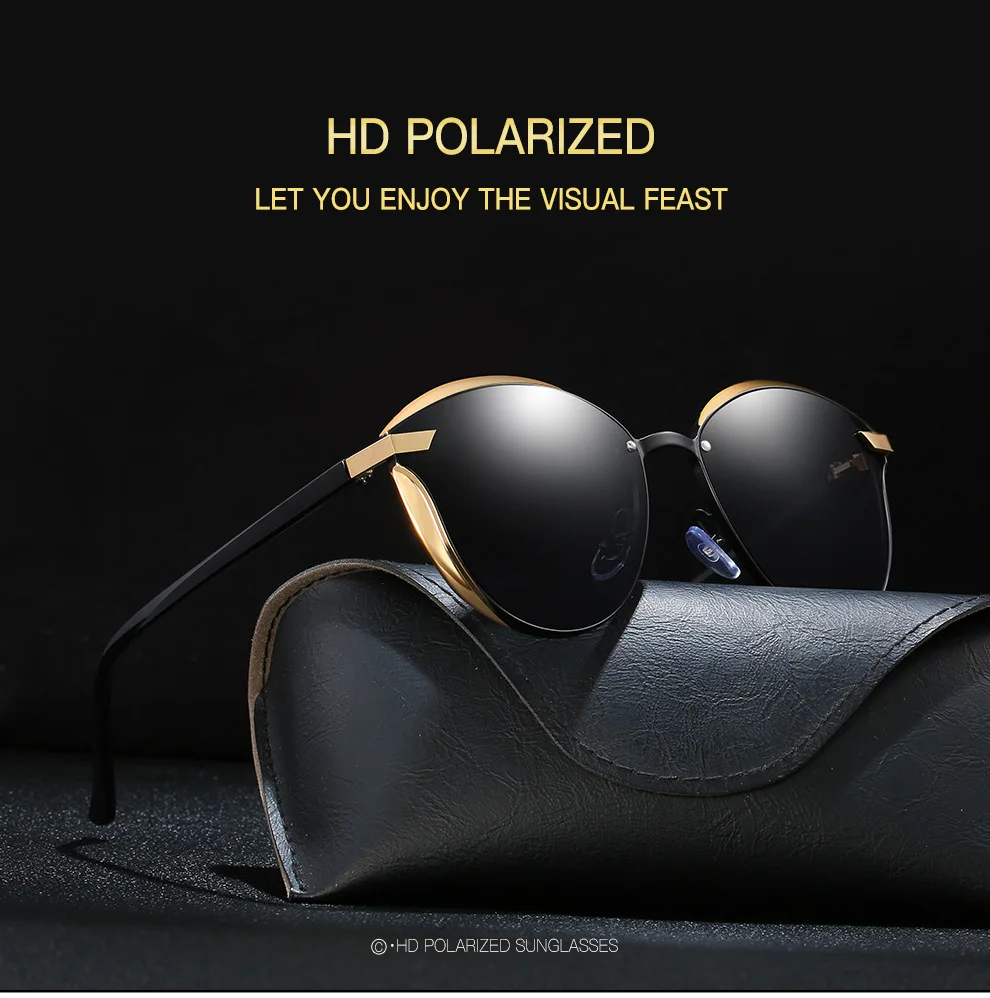 New Sunglasses Metallic Polarized Cat-eye Retro Sun Glasses Women Polarized Summer Sports Outdoor Travel Eyewear T238