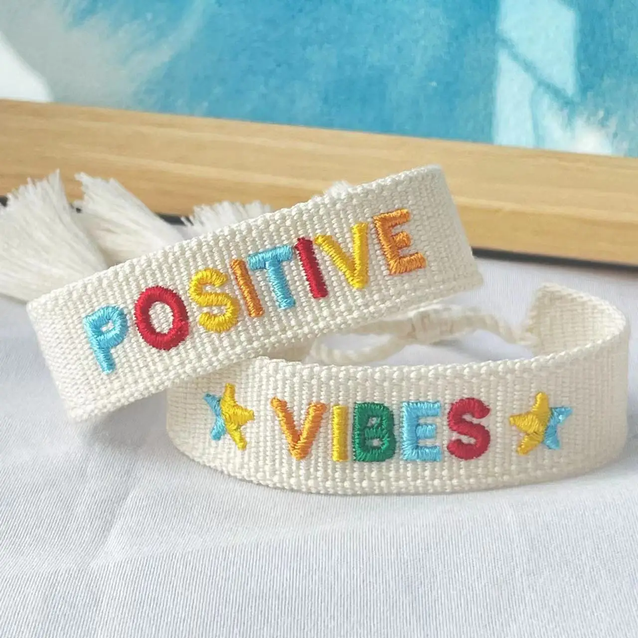 GOOD VIBES | POSITIVE VIBES Woven Embroidery Bracelets