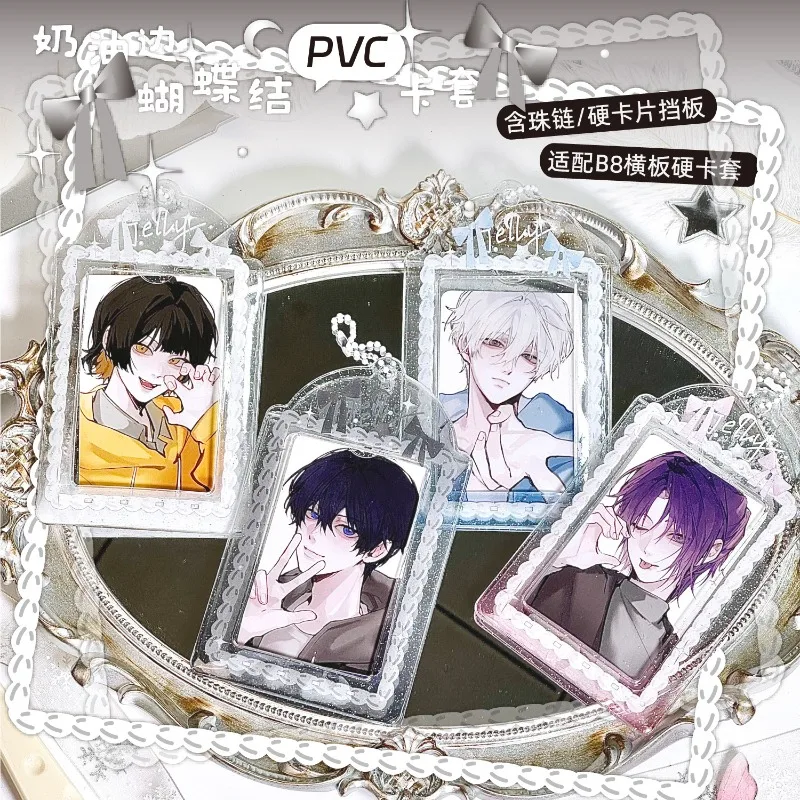 Clear Lace Bow Print PVC Photocard Holder with Bow Scallop Edge 3 Inch Card Sleeve for Polaroid Oshi Goods Cute Storage Case