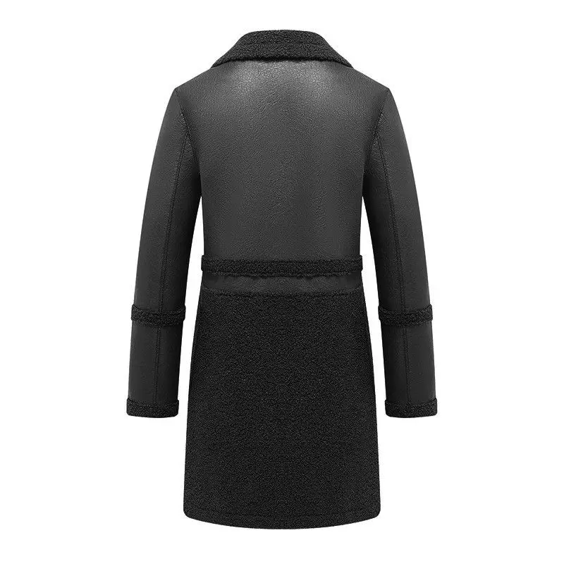 เสื้อแจ็คเก็ตไซส์ใหญ่สำหรับผู้หญิง เสื้อโค้ทขนสองด้านแบบใหม่ ฤดูใบไม้ร่วง ฤดูหนาว 2025 เสื้อคลุมขนแกะยาว เสื้อคลุมบุขนยาว เสื้อหนังผู้หญิง