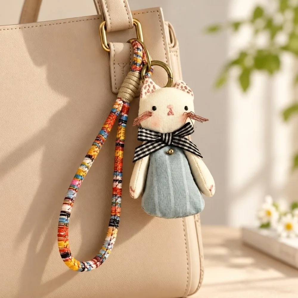 Versatile Cartoon Animal Keychain Handmade Cloth Lucky Keyring Portable Creative Handbag Charm Gift